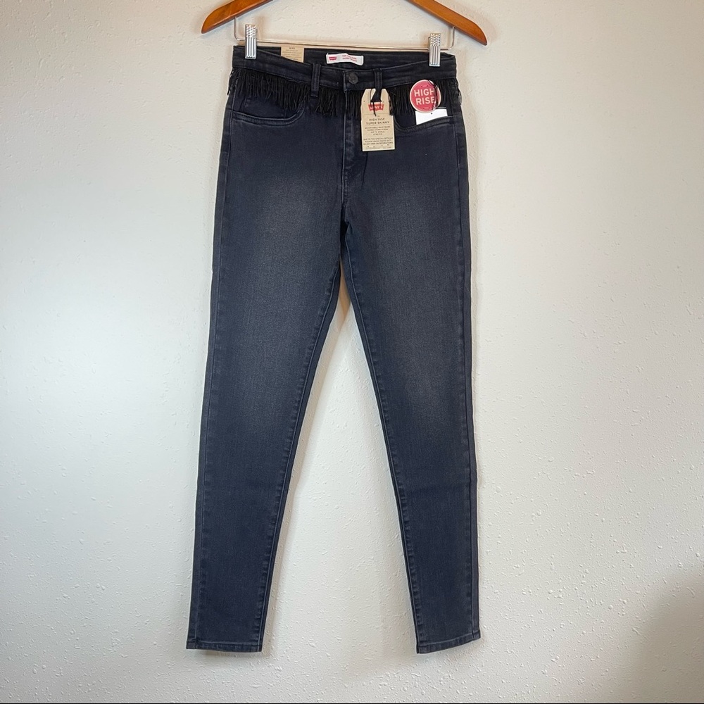Levi’s Kids 720 Hi Rise Fringe Waist Super Skinny Black Jeans Size 16 NWT